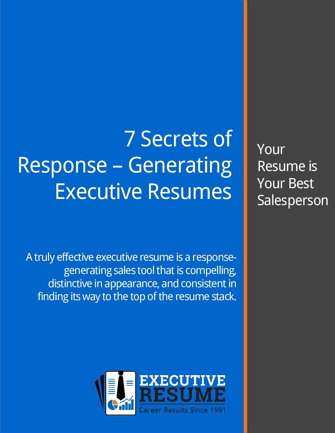 Cover of the Executive Resume e-book: 7 Secrets of Response-Generating Executive Resumes