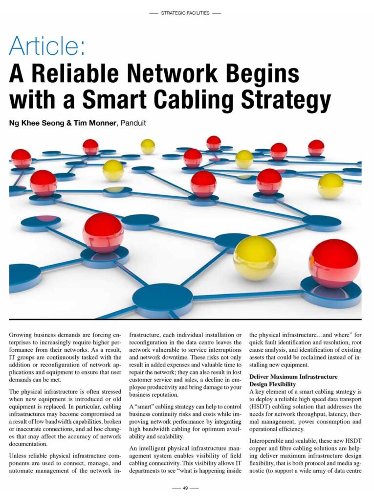 Magazine article: A Reliable Network Begins with a Smart Cabling Strategy, by Ng Khee Seong and Tim Monner of Panduit