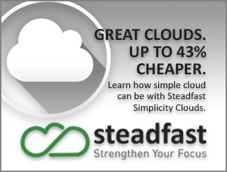 Steadfast Simplicity Clouds display banner: Great Clouds. Up to 43% Cheaper.